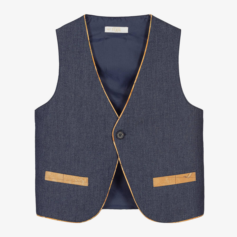 Alviero Martini - Teen Boys Blue Geo Map Waistcoat | Childrensalon