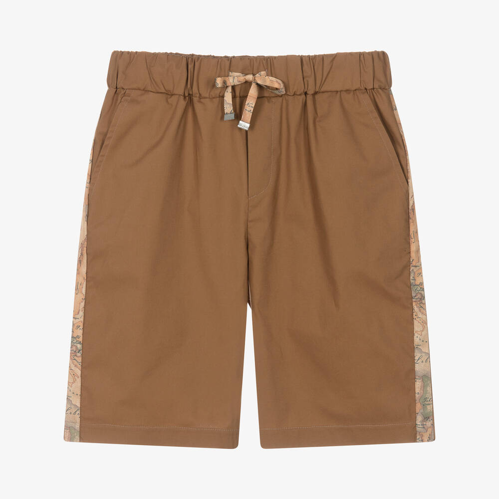 Alviero Martini - Teen Boys Brown Cotton Geo Map Shorts | Childrensalon