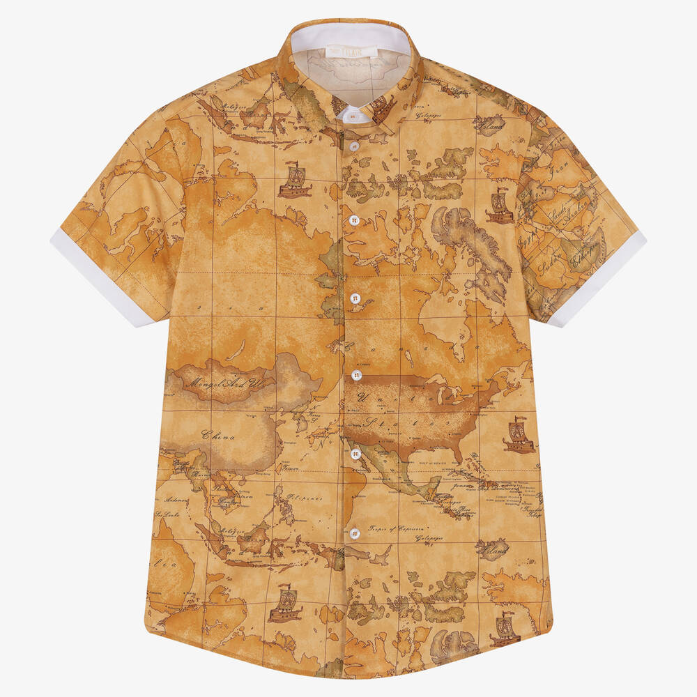 Alviero Martini - Teen Boys Cotton Geo Map Print Shirt | Childrensalon