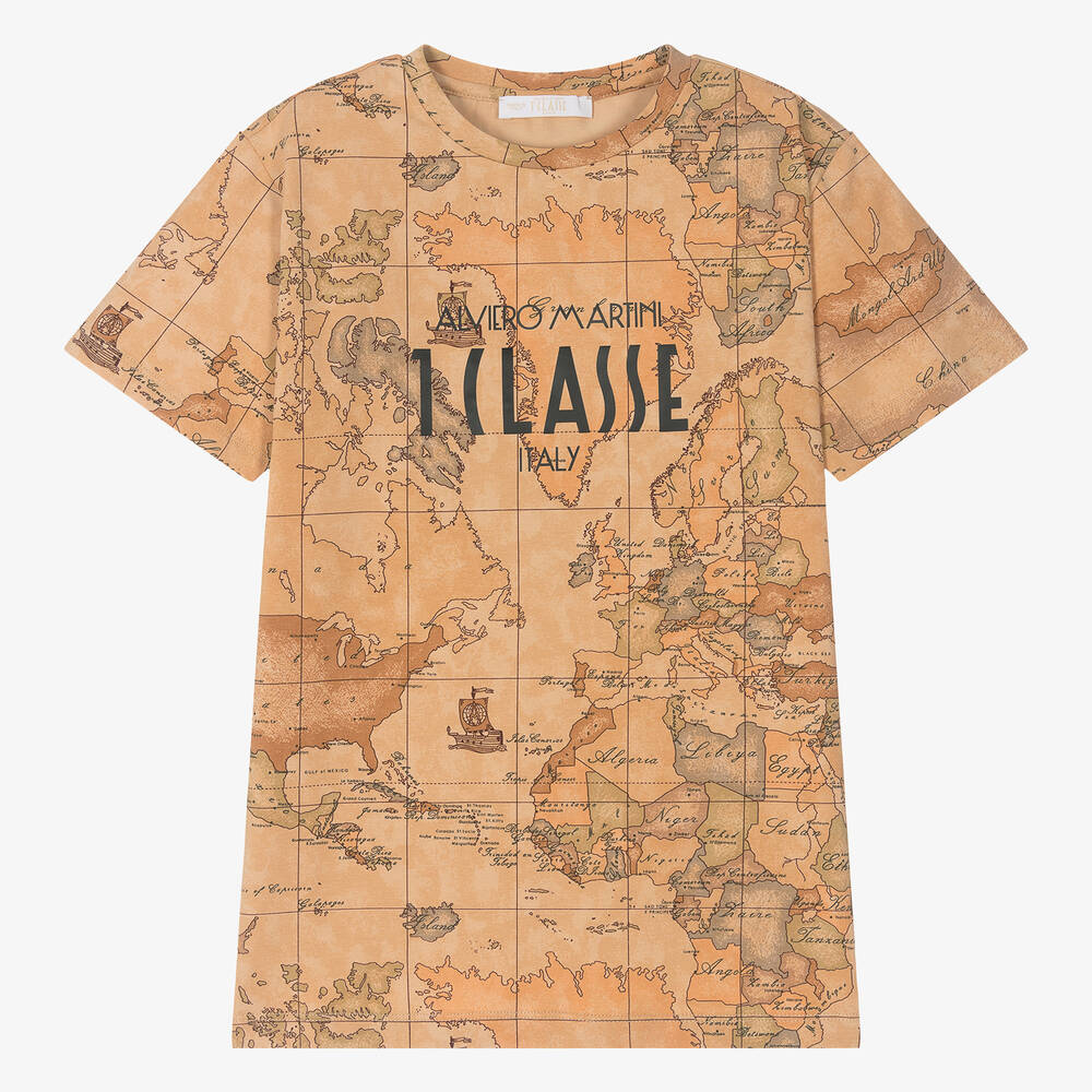 Alviero Martini Boys Beige Geo Map T Shirt