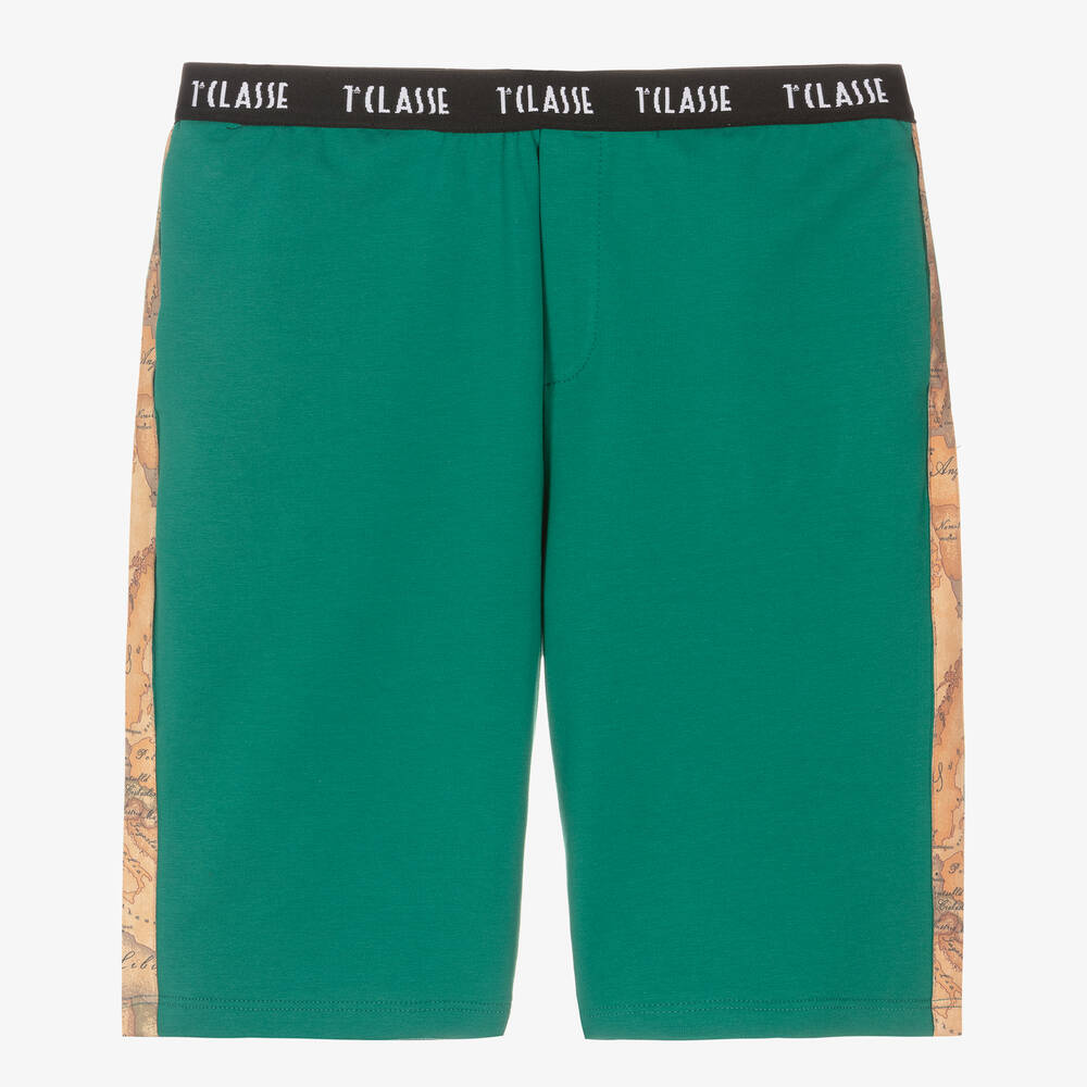 Alviero Martini - Teen Boys Green Cotton Geo Map Shorts | Childrensalon