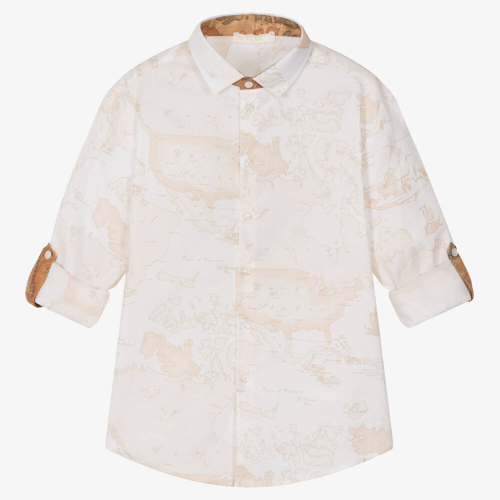 Alviero Martini-Teen Boys Ivory & Beige Geo Map Shirt | Childrensalon Outlet