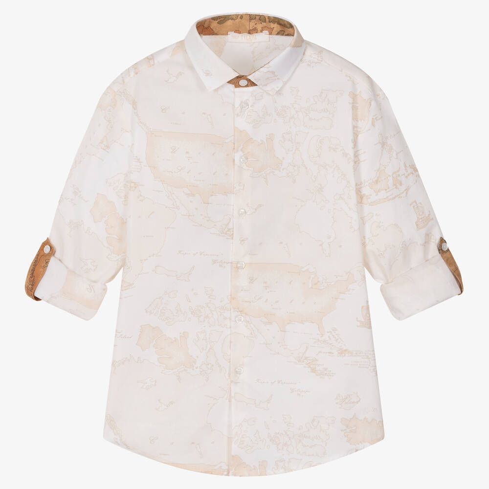 Alviero Martini - Teen Boys Ivory & Beige Geo Map Shirt | Childrensalon