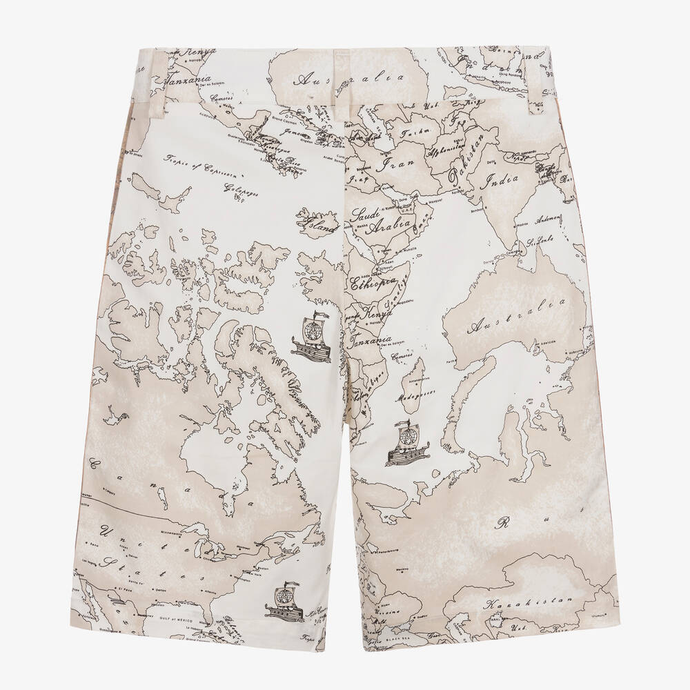 Alviero Martini-Кремовые шорты-бермуды с картой мира | Childrensalon Outlet