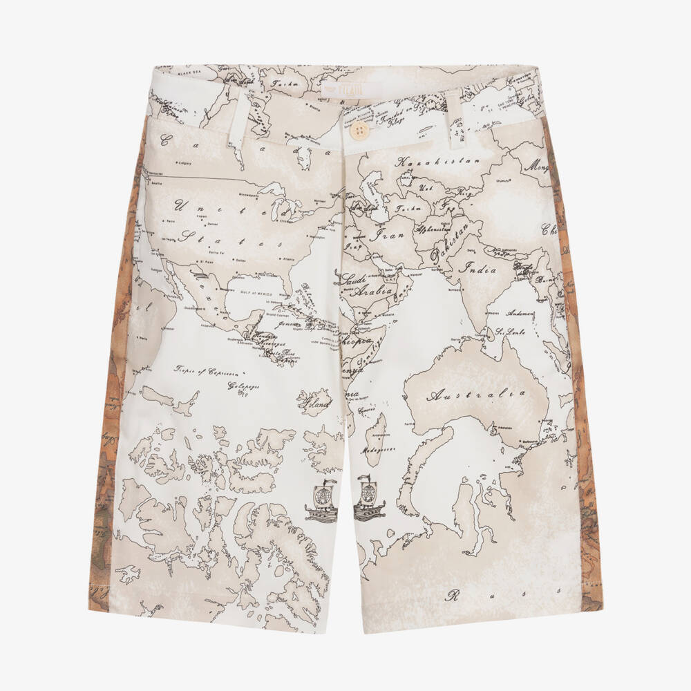 Alviero Martini-Teen Boys Ivory Geo Map Bermuda Shorts | Childrensalon Outlet