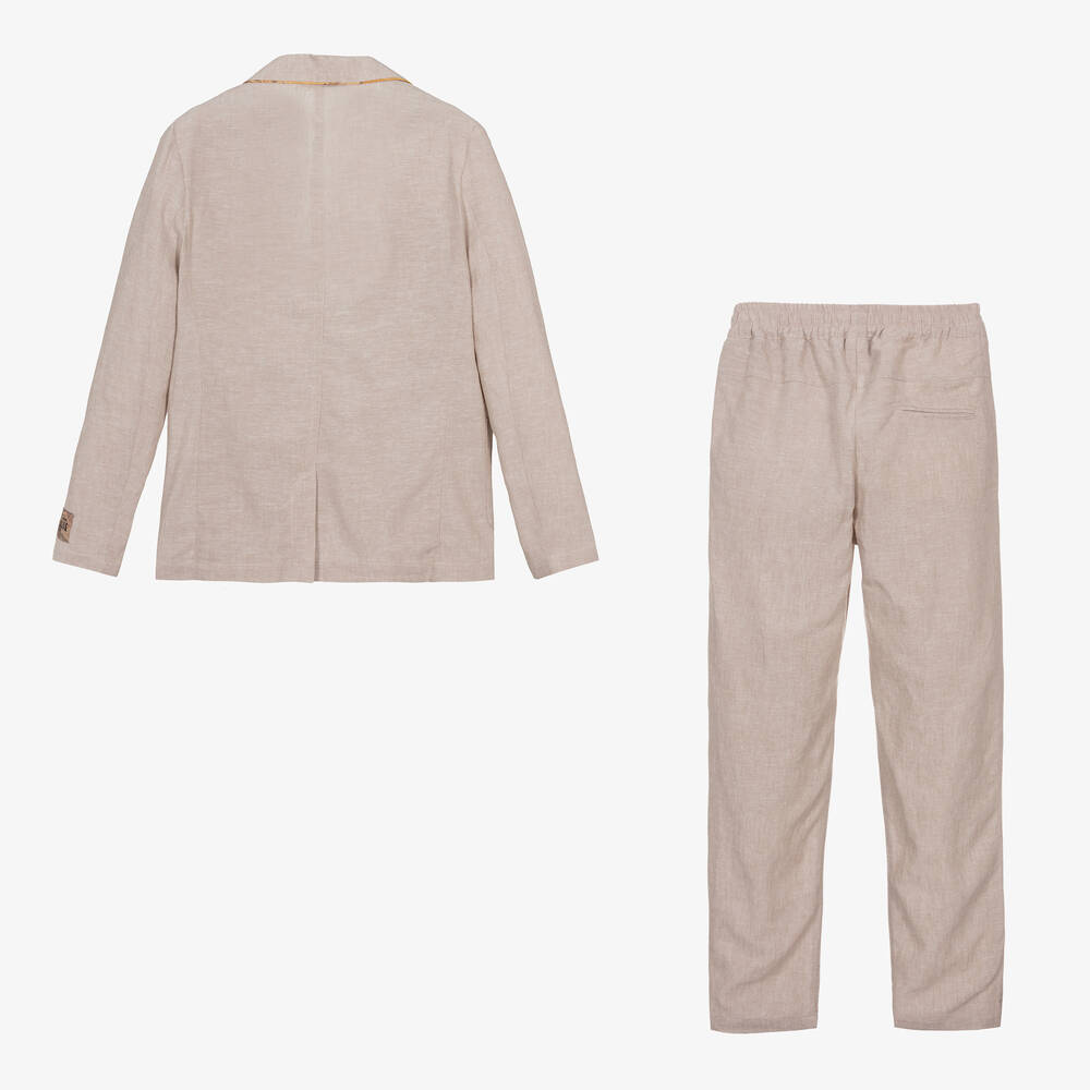 Alviero Martini-Teen Boys Light Beige Geo Map Linen Suit | Childrensalon Outlet
