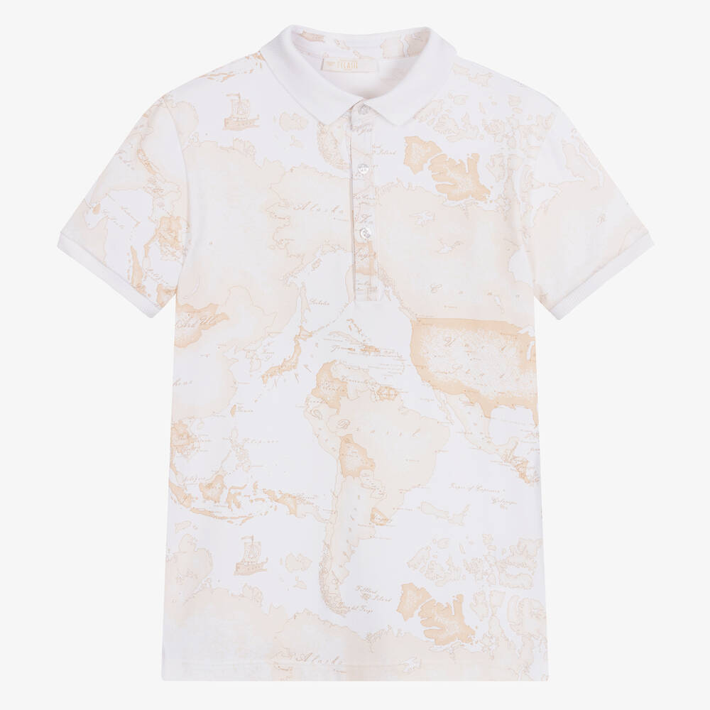 Alviero Martini - Teen Boys Light Beige Geo Map Polo Shirt | Childrensalon