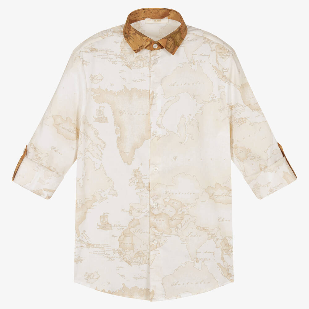 Alviero Martini - Бежевая рубашка с принтом Geo Map | Childrensalon
