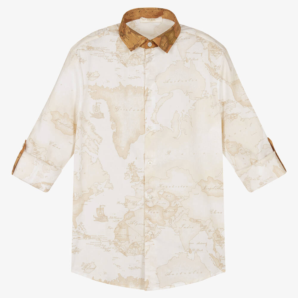 Alviero Martini-Teen Boys Light Beige Geo Map Shirt | Childrensalon Outlet