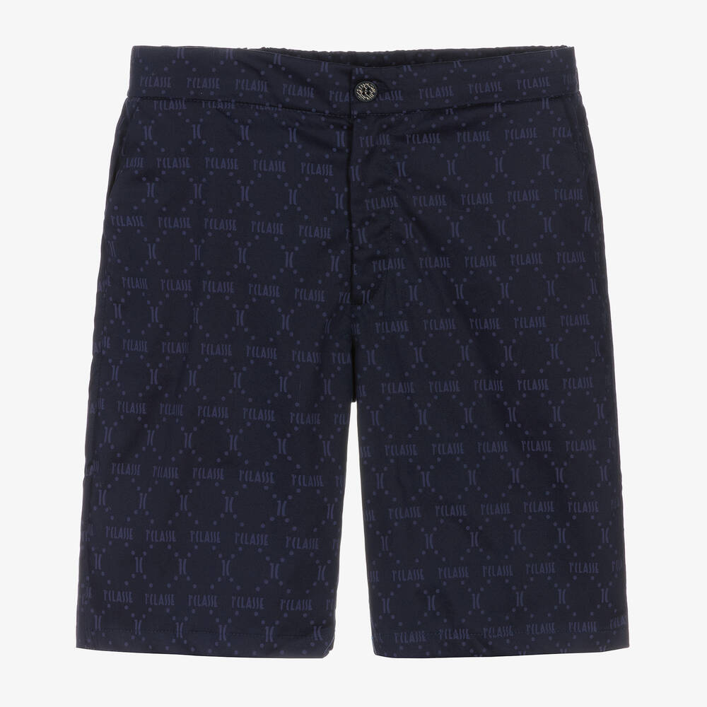 Alviero Martini - Teen Boys Navy Blue Monogram Shorts | Childrensalon