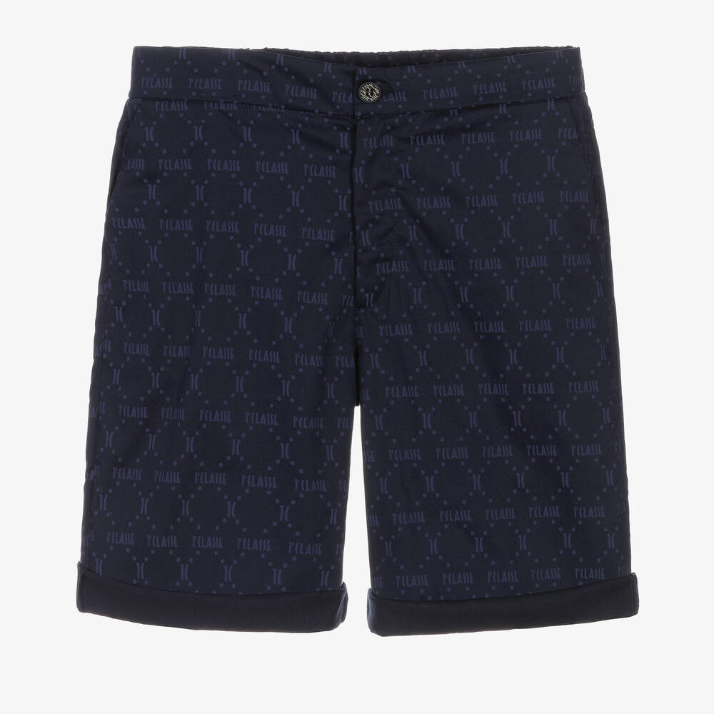 Alviero Martini-Teen Boys Navy Blue Monogram Shorts | Childrensalon Outlet