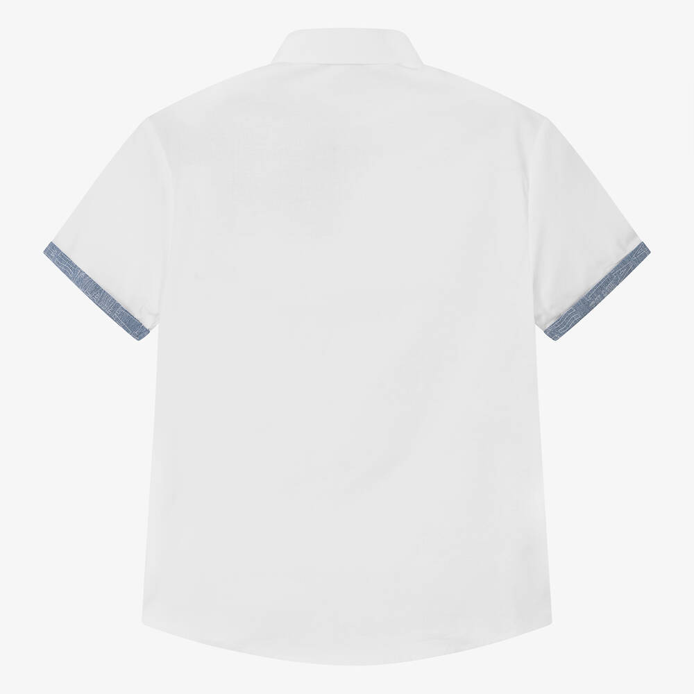 Alviero Martini-Teen Boys White Cotton & Denim Shirt | Childrensalon Outlet