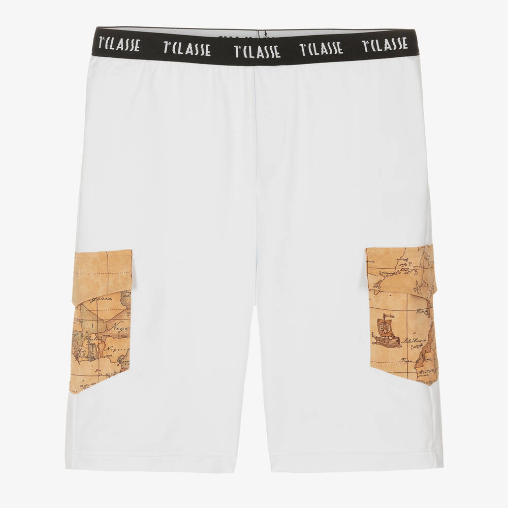 Alviero Martini - Teen Boys White Cotton Geo Map Shorts | Childrensalon