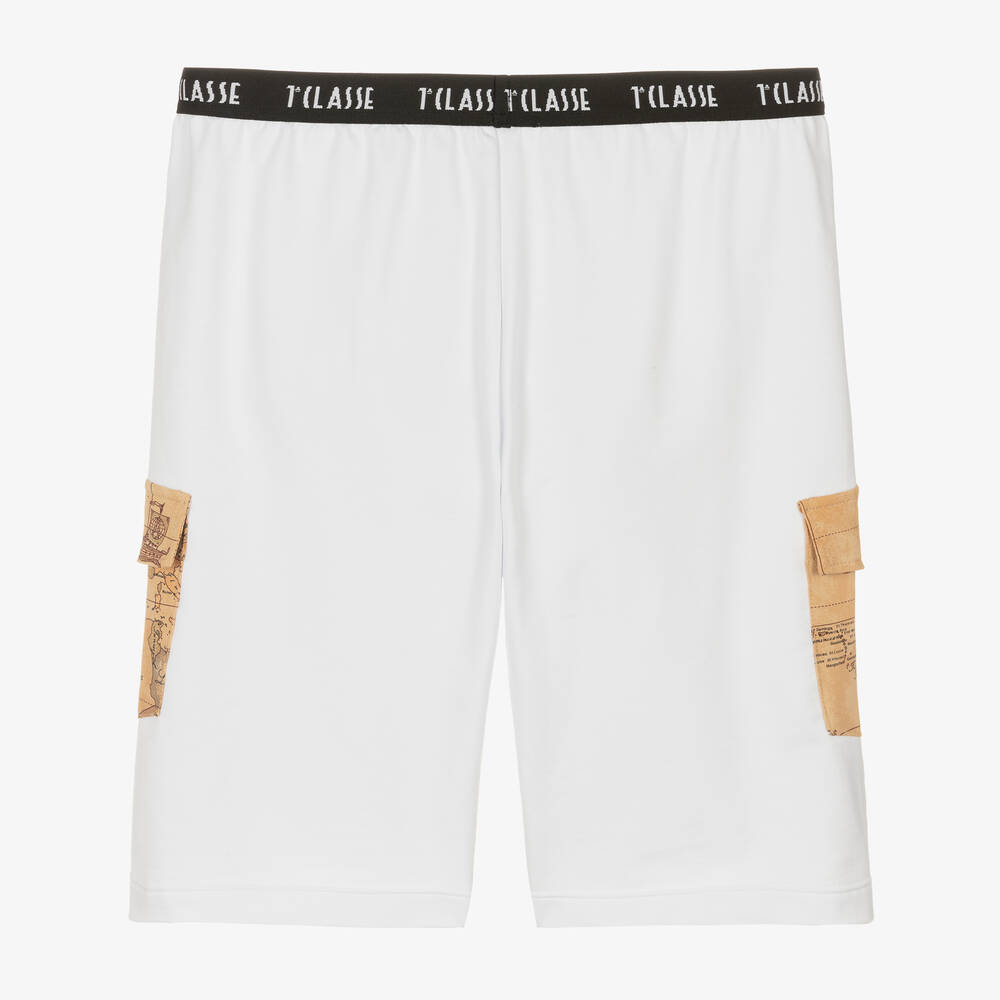 Alviero Martini-Teen Boys White Cotton Geo Map Shorts | Childrensalon Outlet