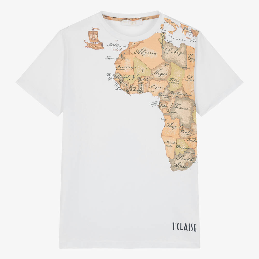 Alviero Martini Teen Boys Geo Map T Shirt Boys Kids 12 Year White Cotton by Childrensalon