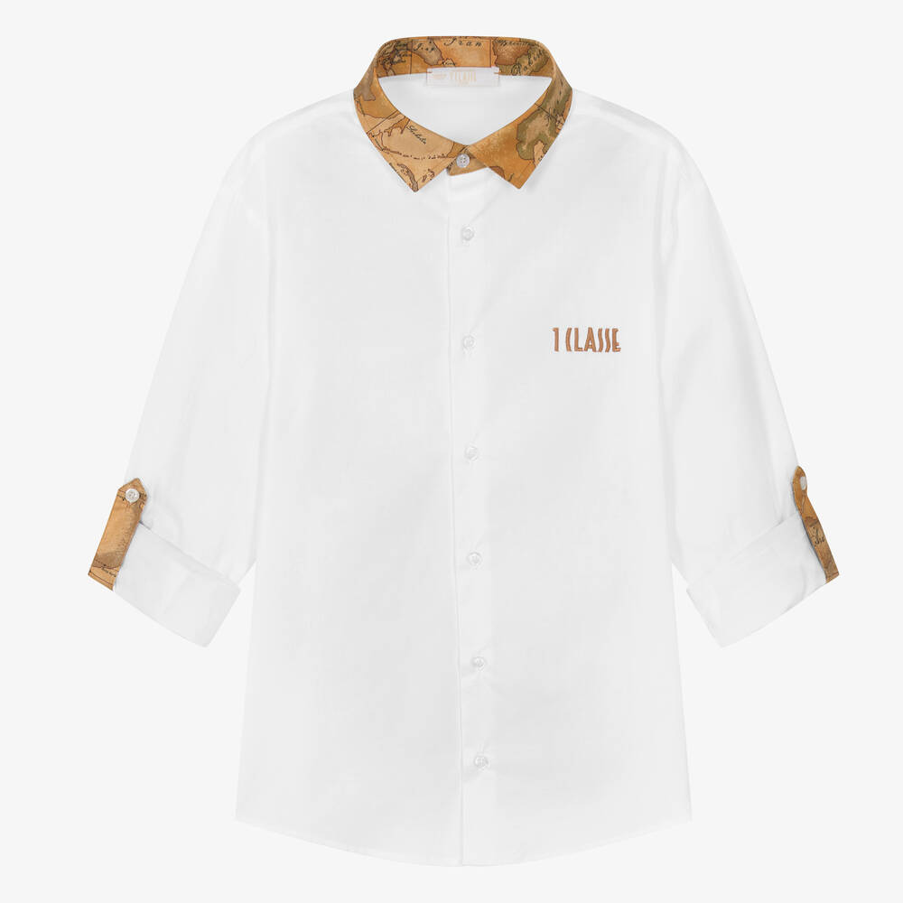 Alviero Martini-Teen Boys White Cotton Geo Shirt | Childrensalon Outlet
