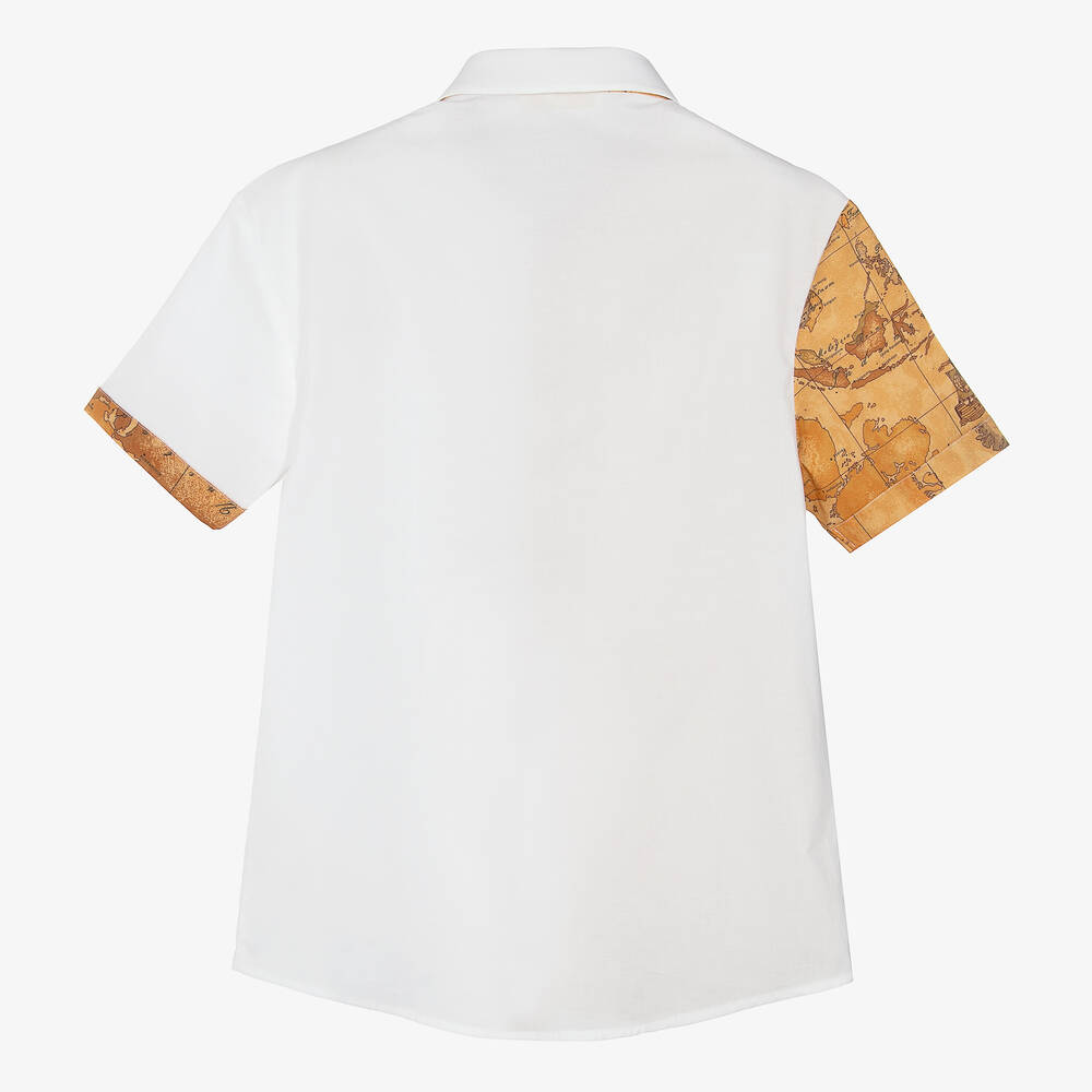 Alviero Martini-Teen Boys White & Geo Map Cotton Shirt | Childrensalon Outlet