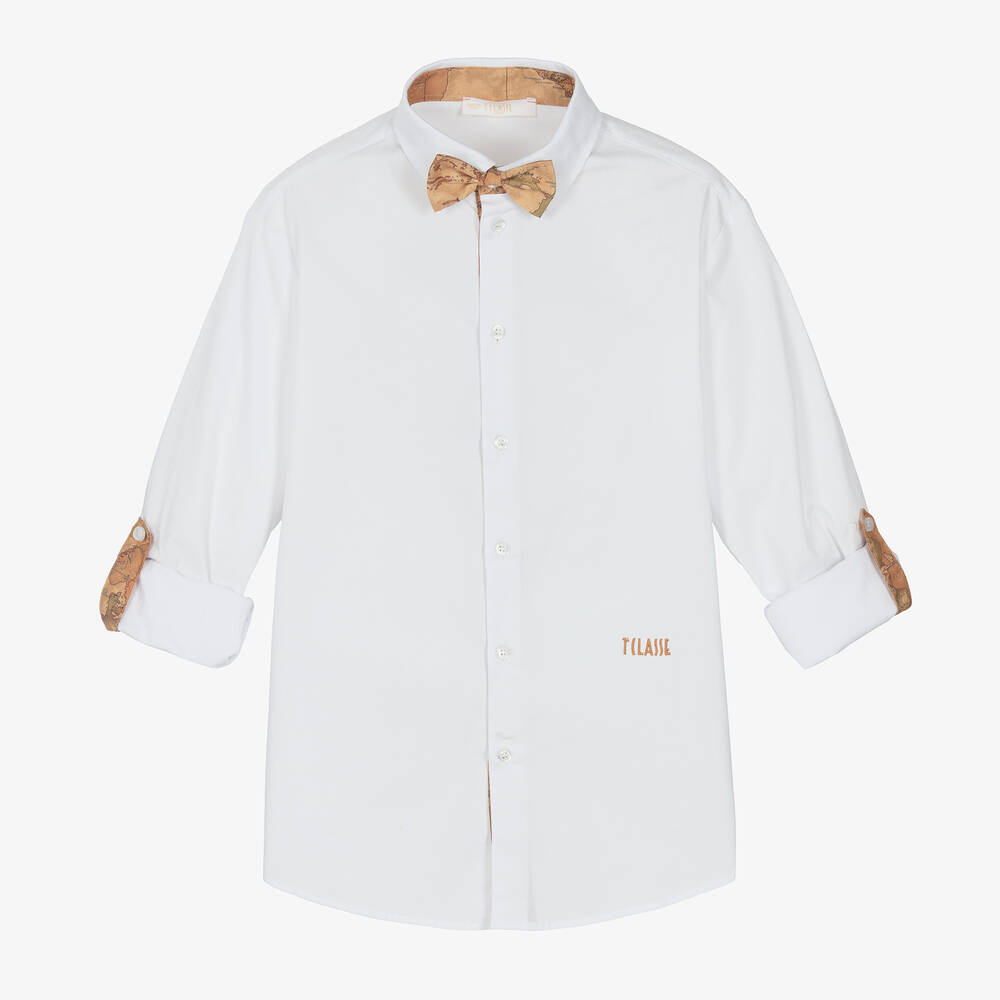 Alviero Martini - Weißes Hemd mit Landkarten-Fliege | Childrensalon