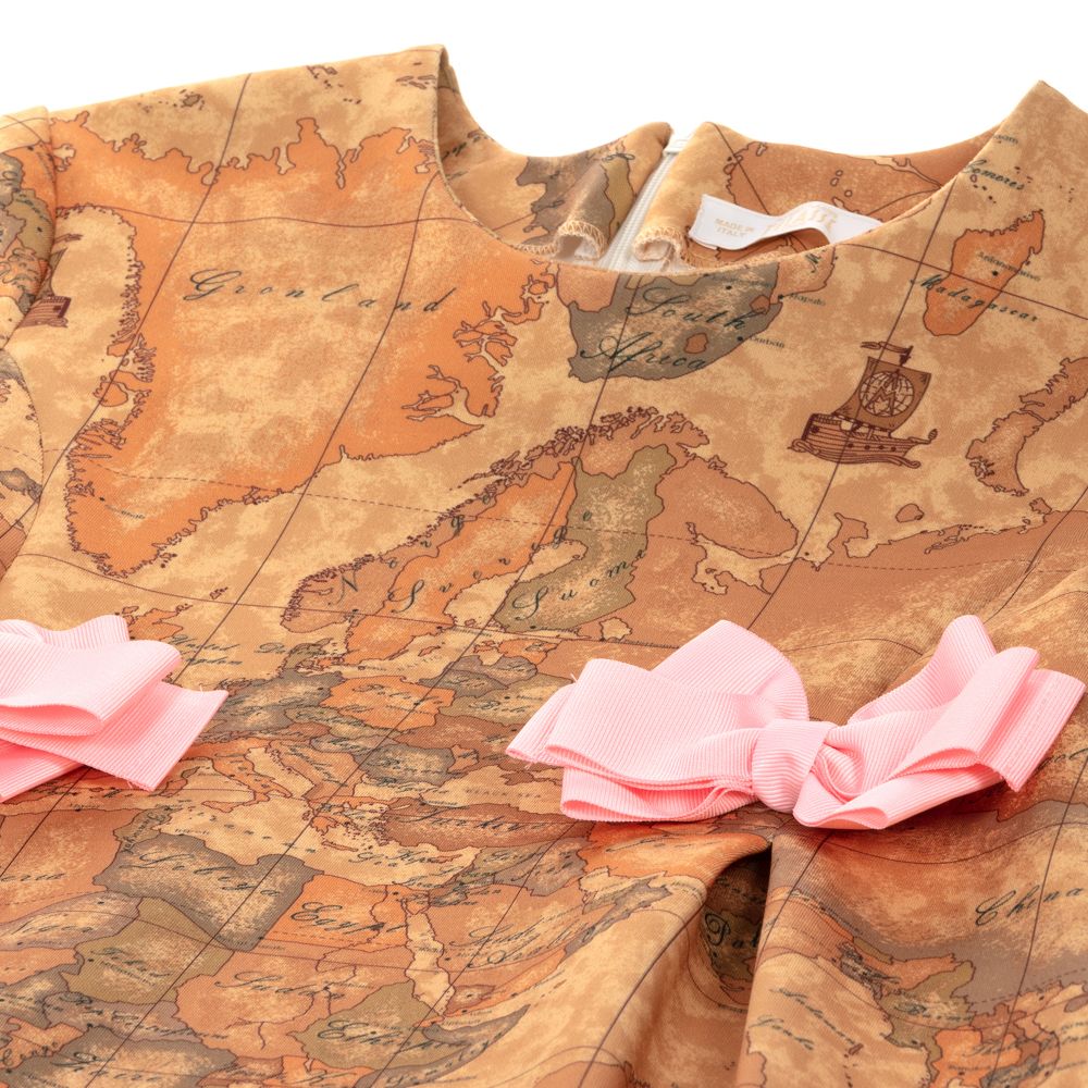 Alviero Martini-Teen Dark Beige Geo Map Dress  | Childrensalon Outlet