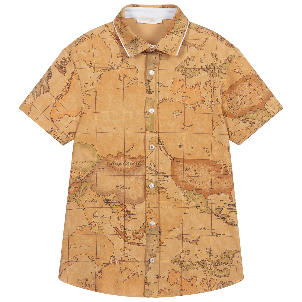 Alviero Martini - Dunkelbeiges Teen Hemd mit Geo-Karte  | Childrensalon