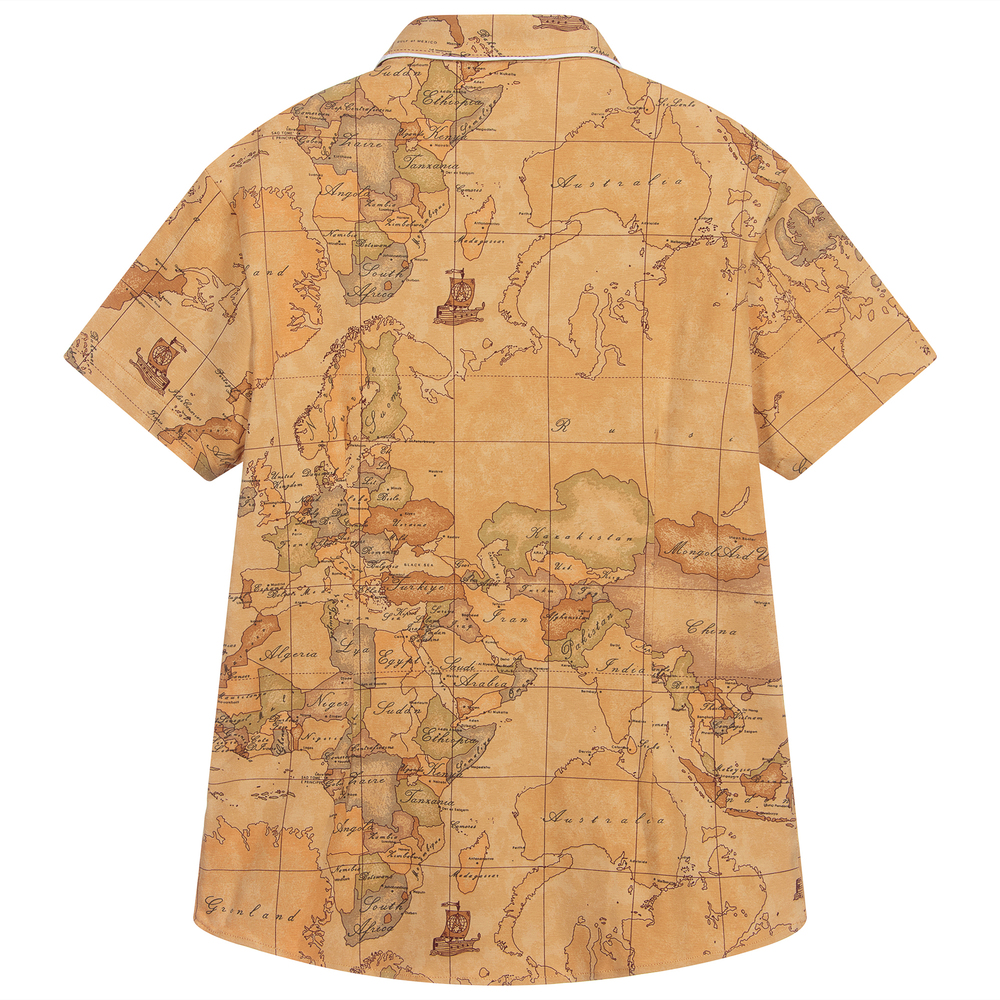 Alviero Martini-Teen Dark Beige Geo Map Shirt  | Childrensalon Outlet