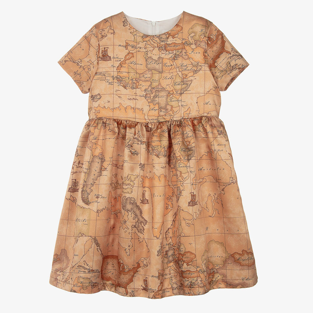Alviero Martini-فستان ساتان لون بيج داكن للمراهقات | Childrensalon Outlet