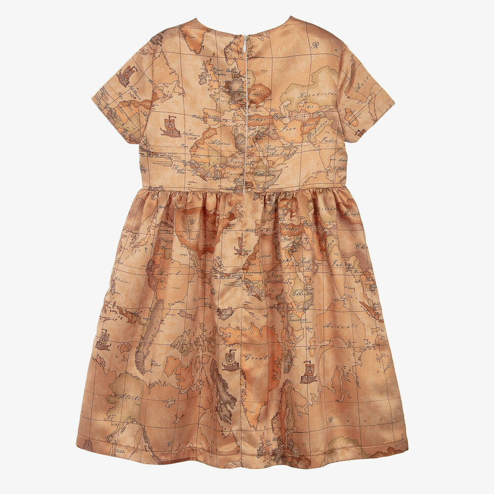 Alviero Martini-فستان ساتان لون بيج داكن للمراهقات | Childrensalon Outlet