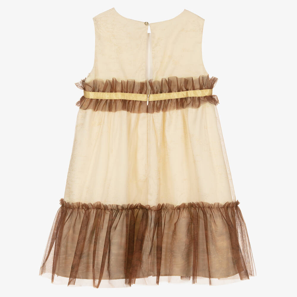 Alviero Martini-Teen Girls Beige & Gold Geo Map Dress | Childrensalon Outlet
