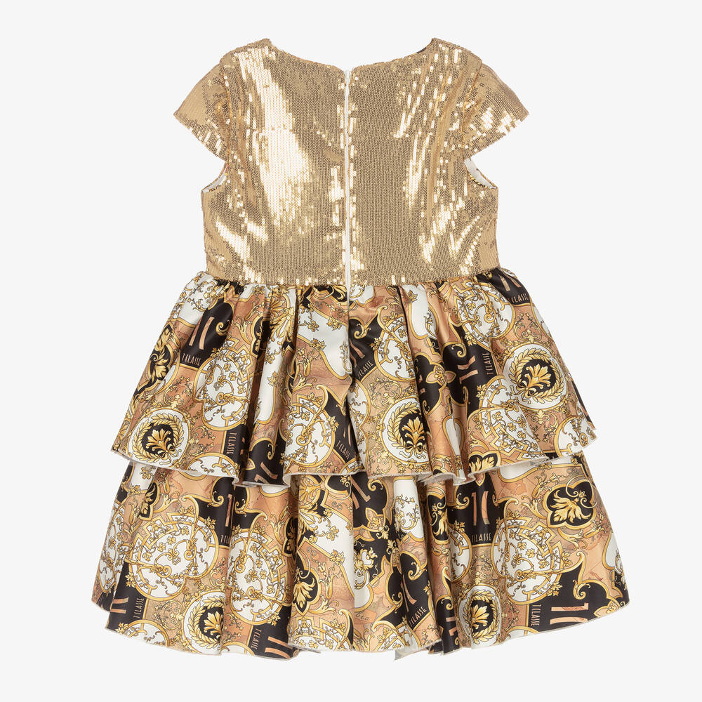 الفيرو مارتيني-فستان تينز بناتي تول مزين بترتر لون ذهبي | Childrensalon Outlet