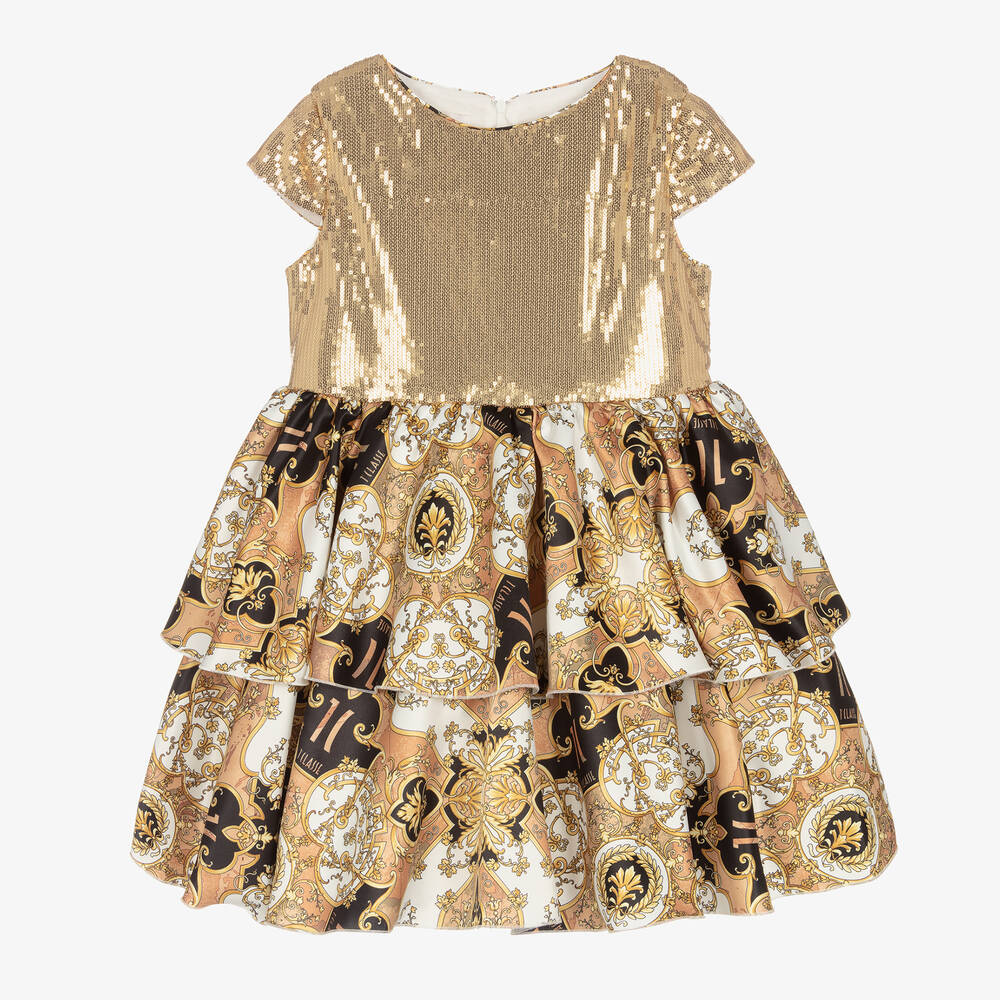 Alviero Martini - Robe dorée à sequins Geo Arabic ado | Childrensalon