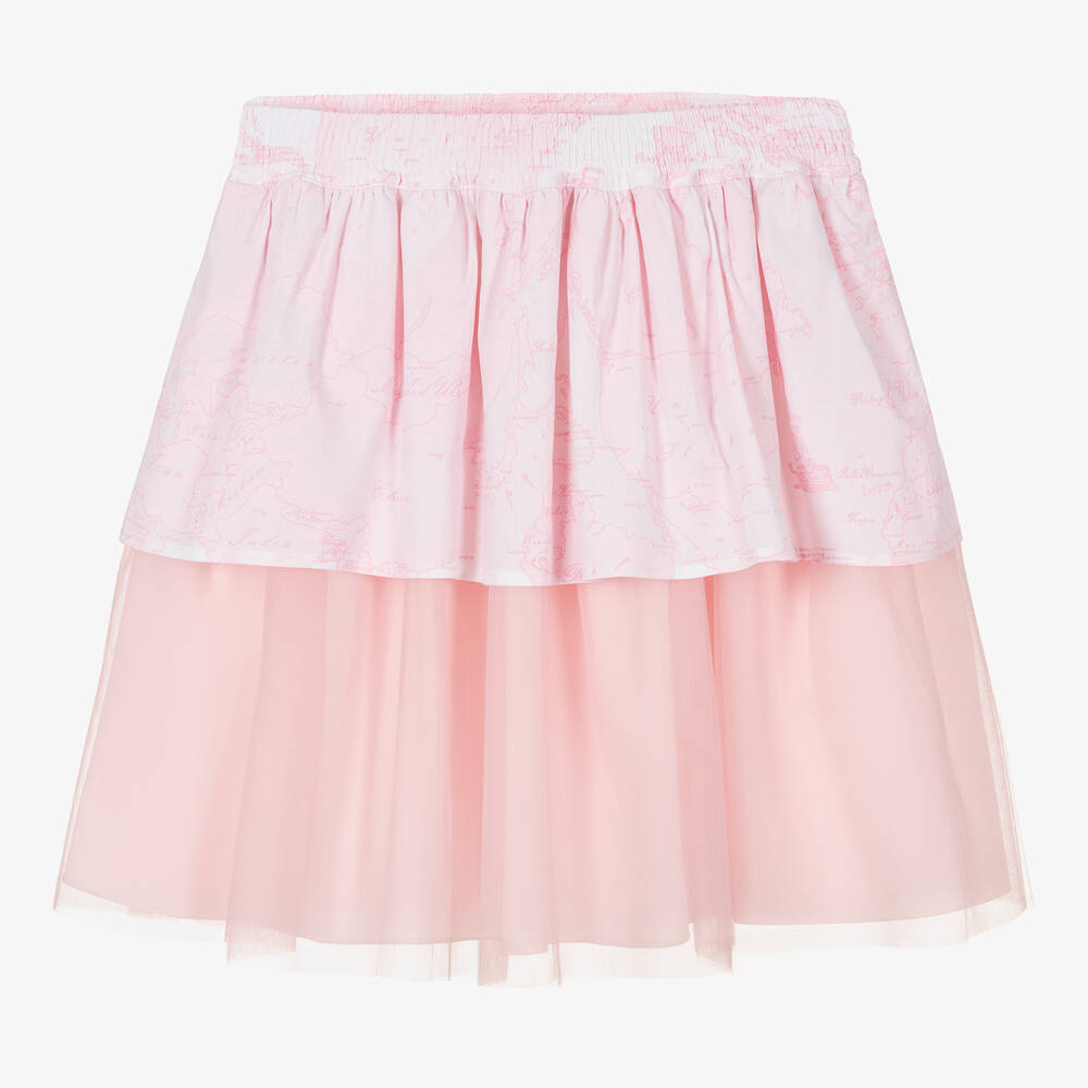 Alviero Martini - Розовая многоярусная юбка с принтом Geo Map | Childrensalon
