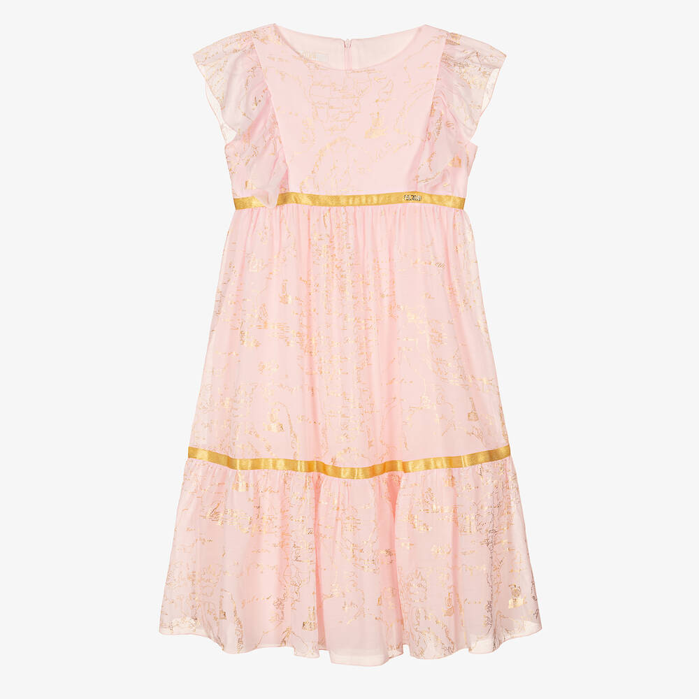Alviero Martini - Teen Girls Pink & Gold Geo Map Dress | Childrensalon