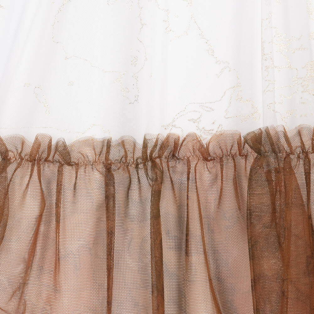 الفيرو مارتيني-فستان تينز بناتي مزين بتول لون أبيض وذهبي | Childrensalon Outlet