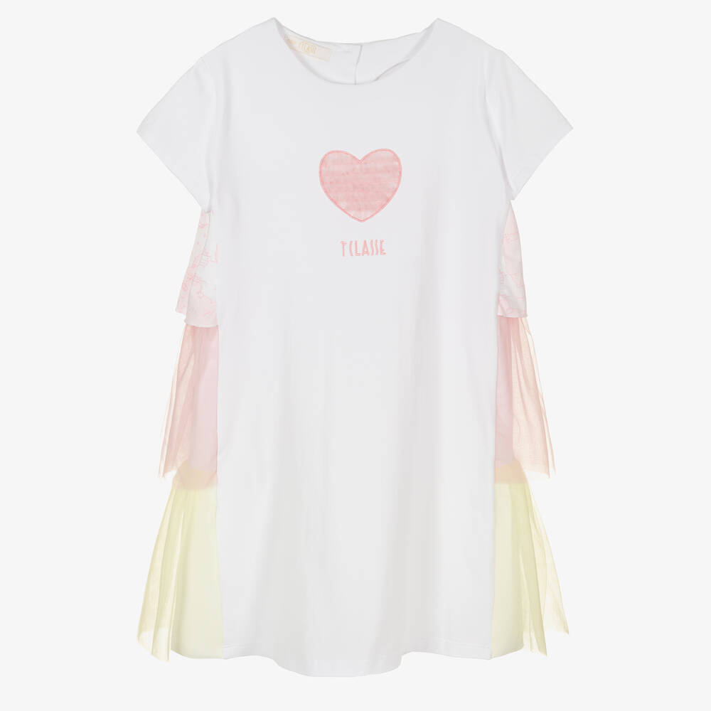 Alviero Martini - Besticktes Teen Kleid in Weiß/Rosa | Childrensalon