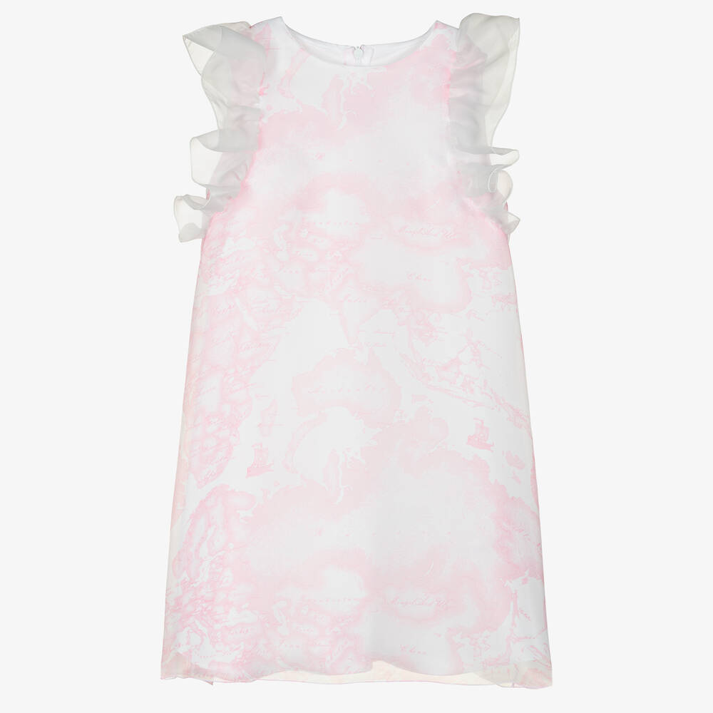 Alviero Martini - Teen Girls White & Pink Organza Geo Dress | Childrensalon