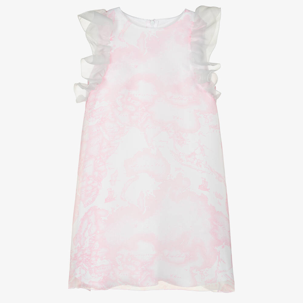 Alviero Martini - Robe blanche et rose en organza Geo | Childrensalon