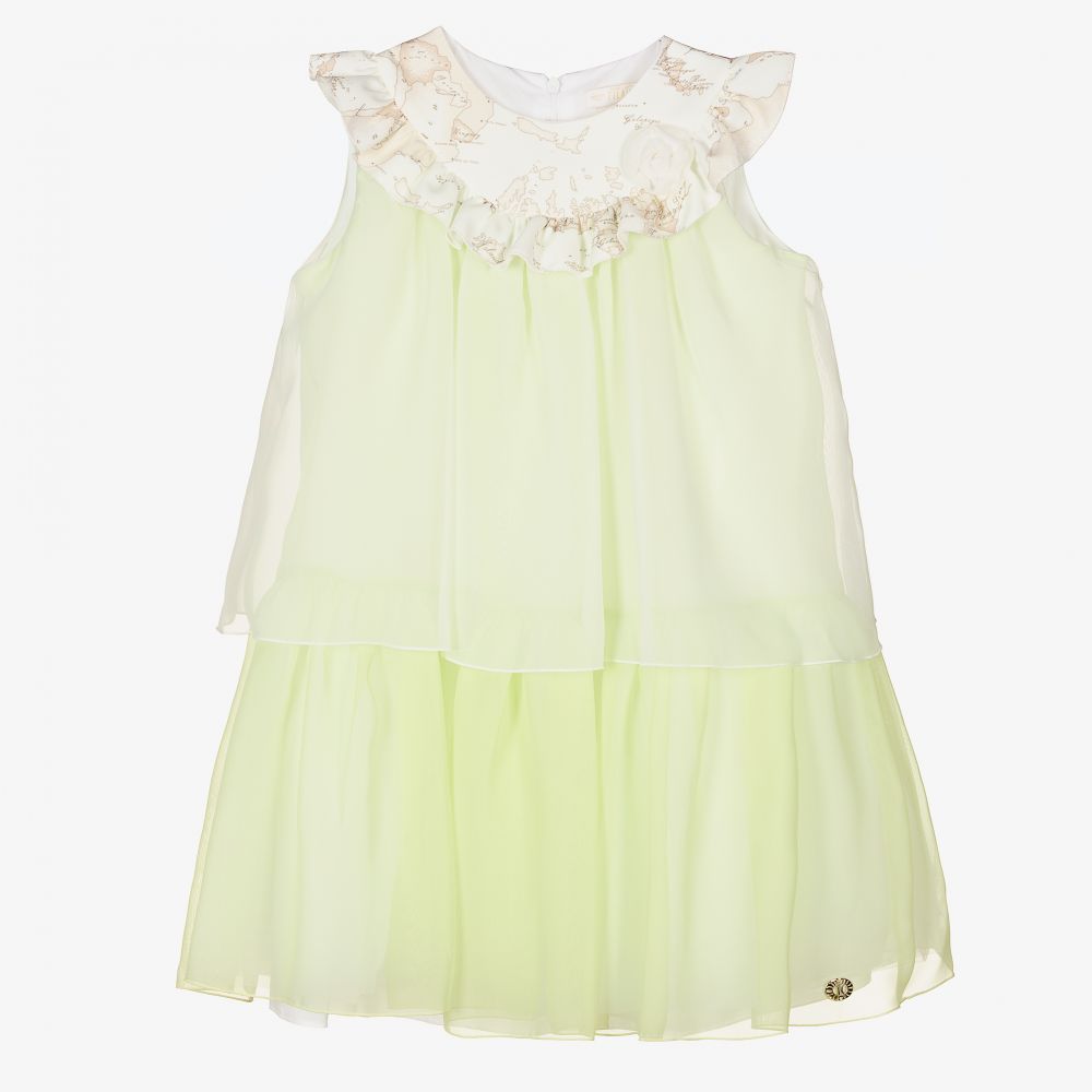 Alviero Martini - Robe verte en mousseline Carte géo | Childrensalon