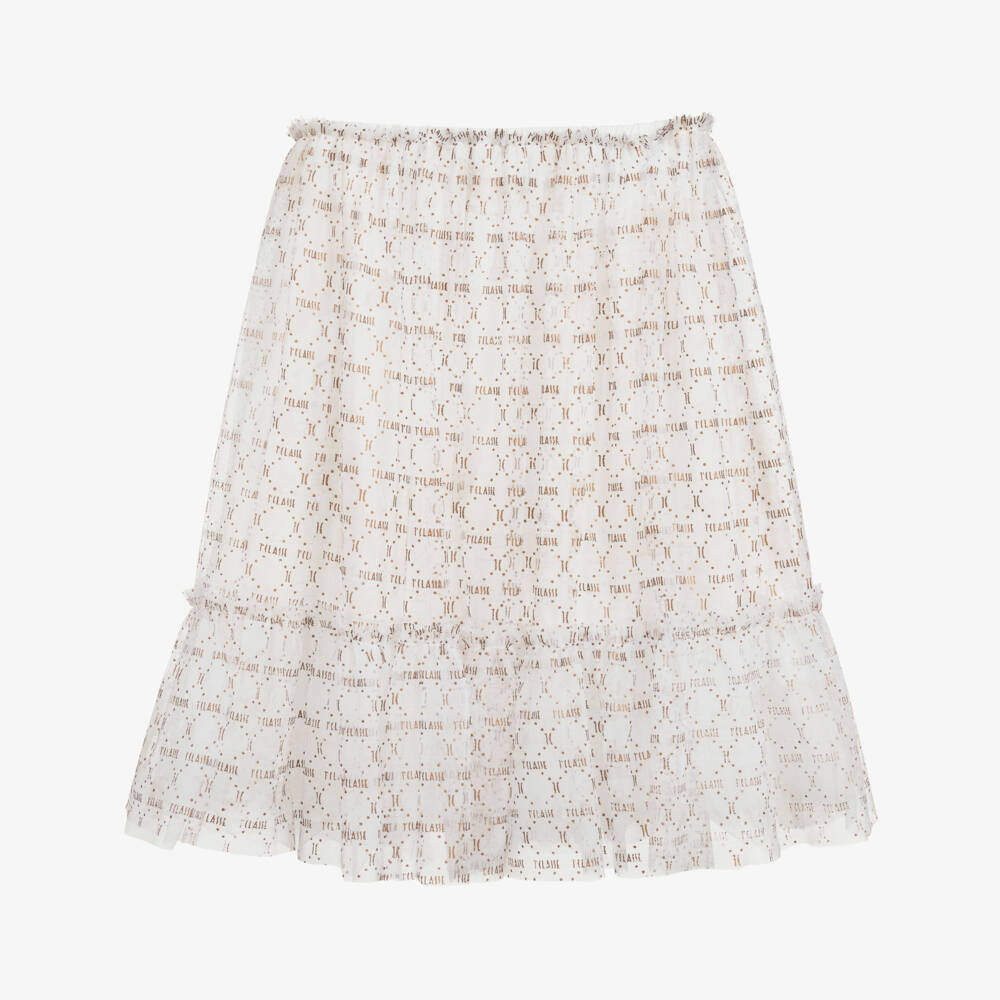 Alviero Martini-Teen Ivory Geo Map Logo Skirt | Childrensalon Outlet