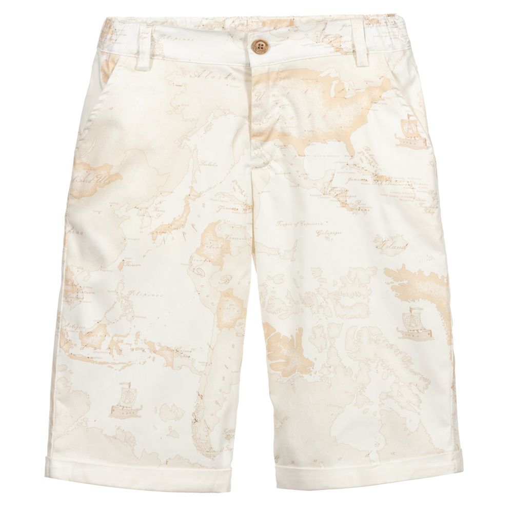 Alviero Martini-Teen Ivory Geo Map Shorts | Childrensalon Outlet