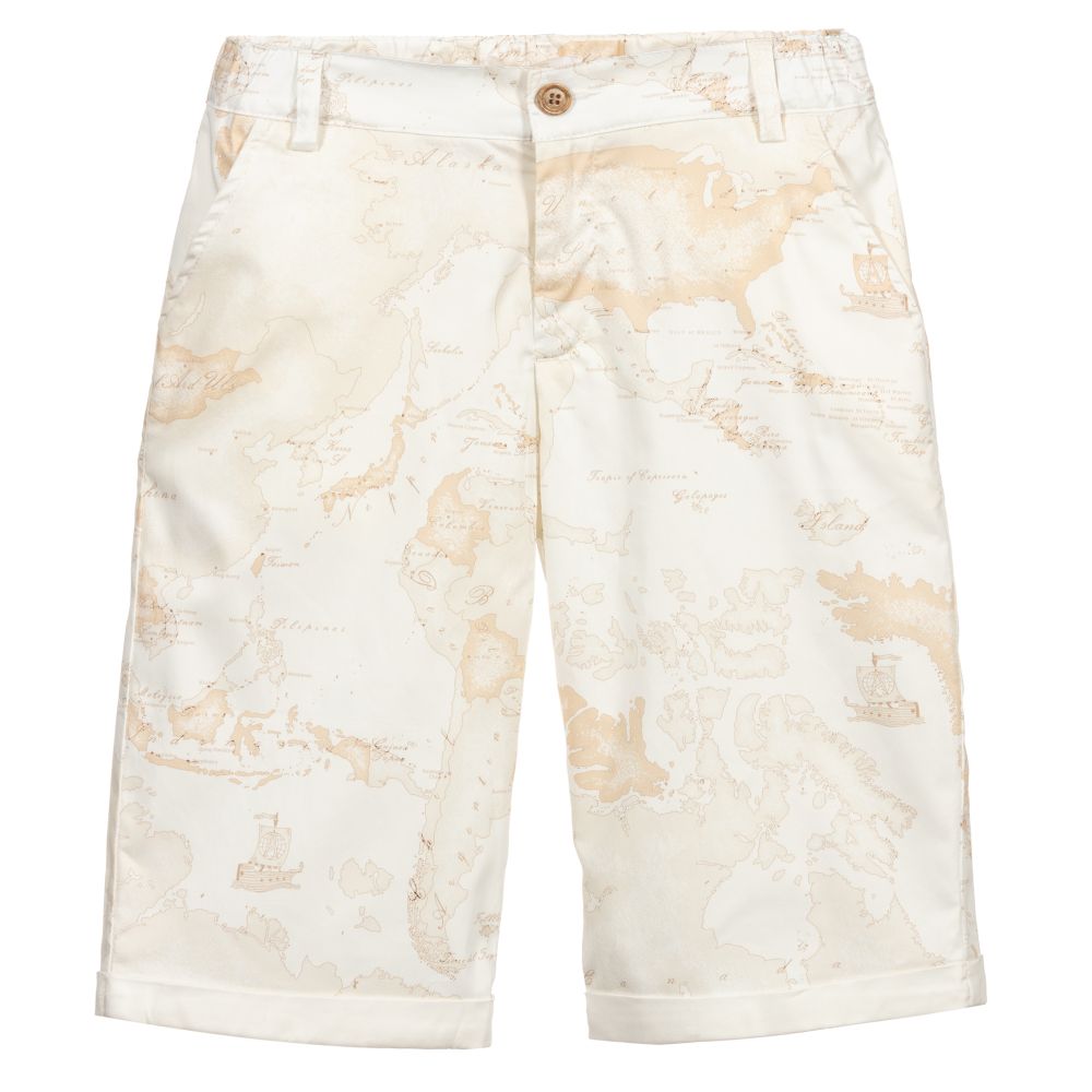 Alviero Martini - Elfenbeinfarbene Teen Geo-Karten-Shorts | Childrensalon