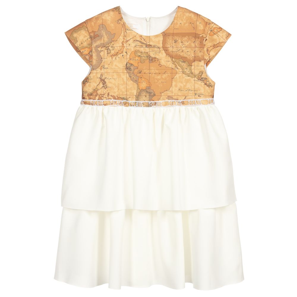Alviero Martini - Weißes Teen Kleid mit Geo-Karte  | Childrensalon