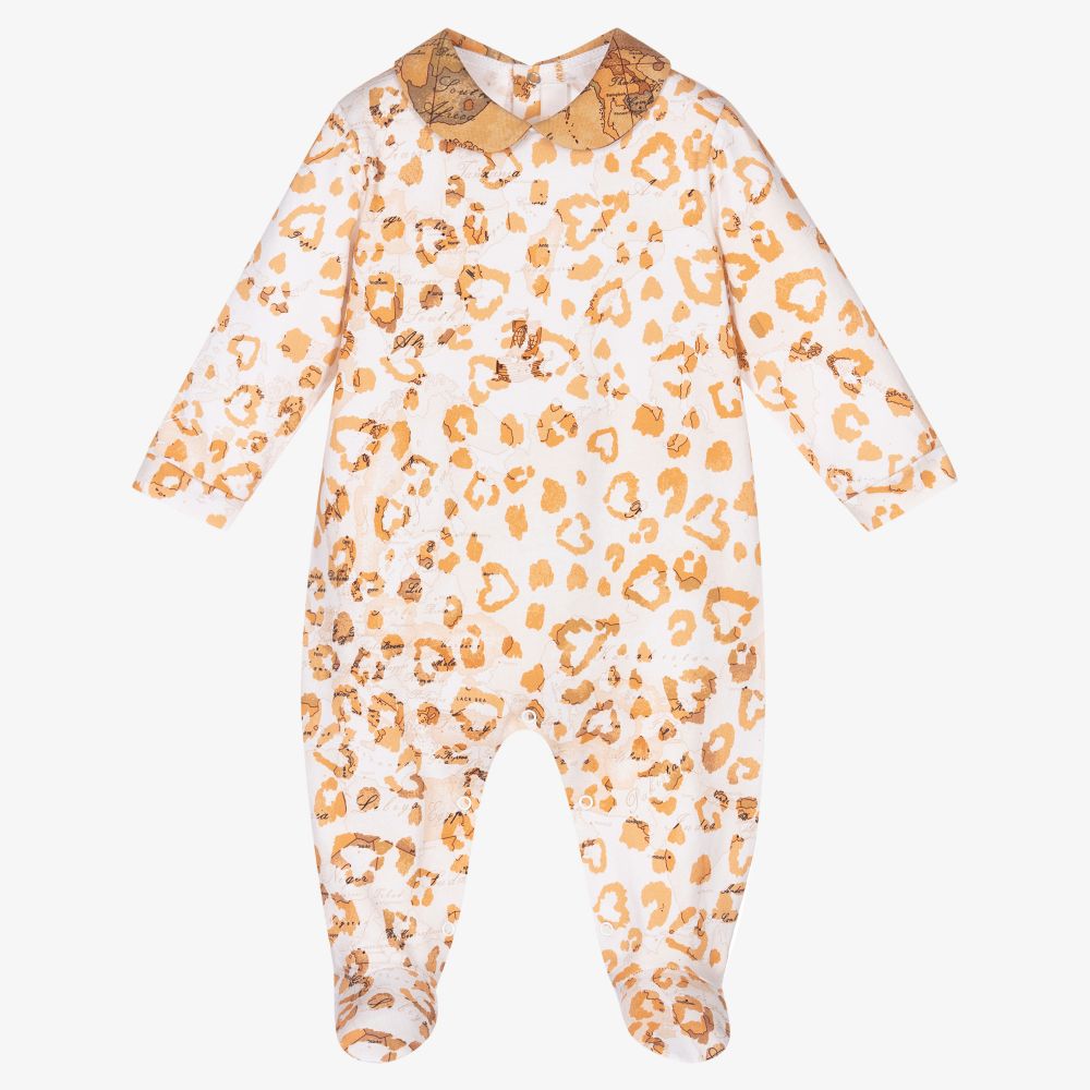 Alviero Martini - White & Beige Geo Map Babygrow | Childrensalon