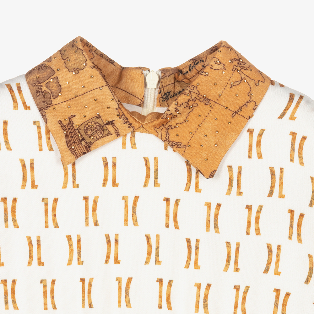 Alviero Martini-White & Beige Geo Map Dress | Childrensalon Outlet