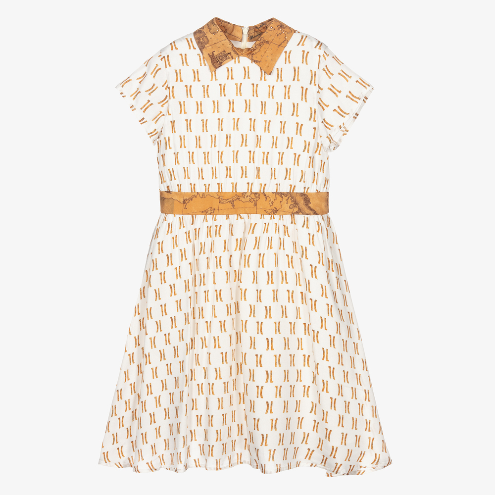 Alviero Martini - White & Beige Geo Map Dress | Childrensalon