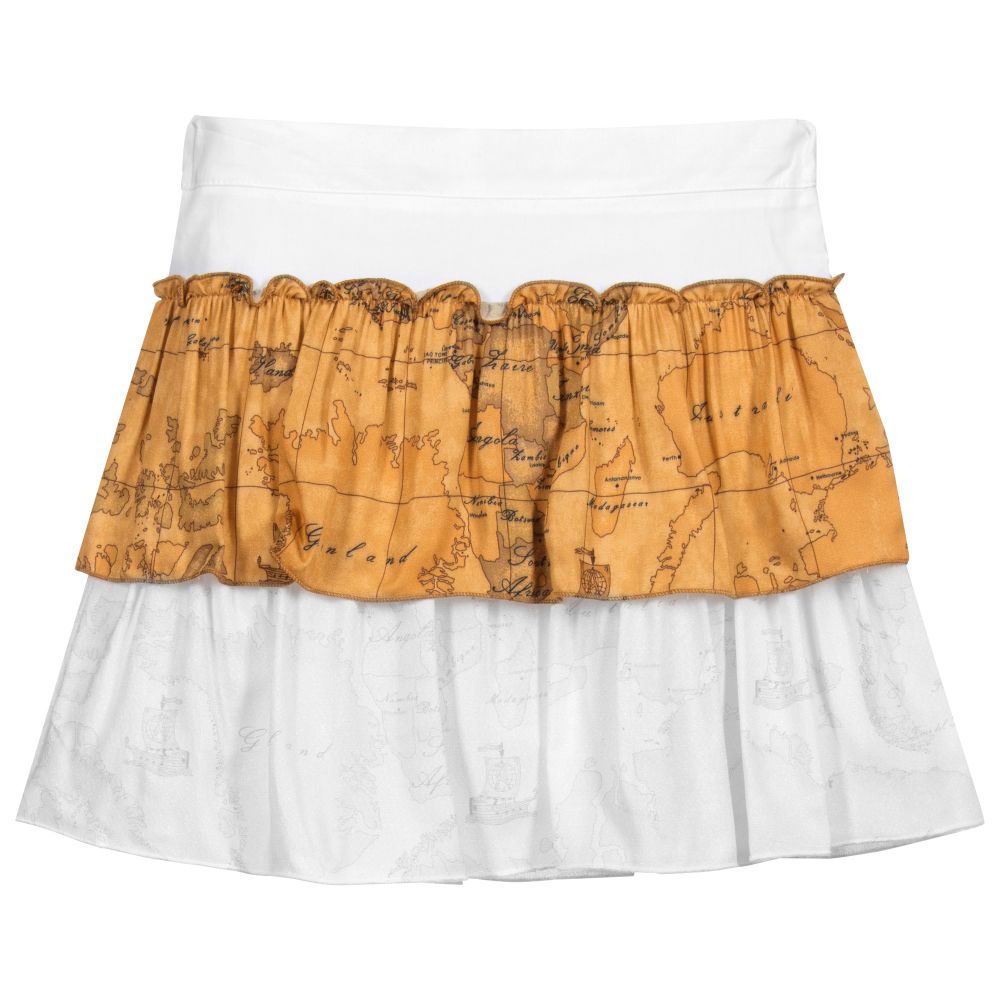 Alviero Martini-Бело-бежевая юбка с картой | Childrensalon Outlet