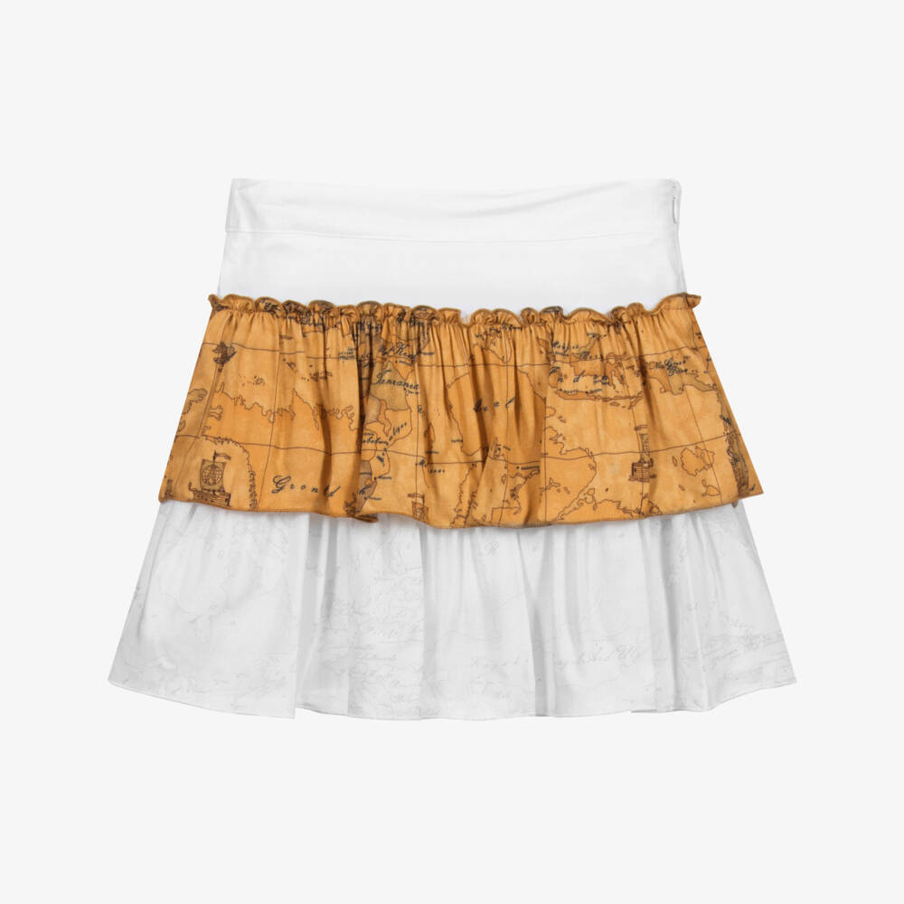 Alviero Martini-White & Beige Geo Map Skirt | Childrensalon Outlet