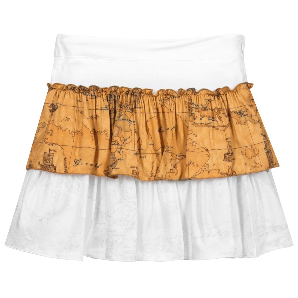 Alviero Martini - White & Beige Geo Map Skirt | Childrensalon