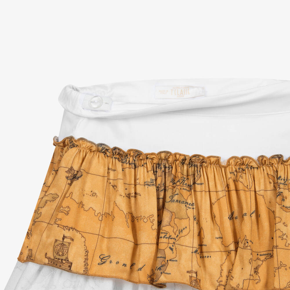 Alviero Martini-White & Beige Geo Map Skirt | Childrensalon Outlet