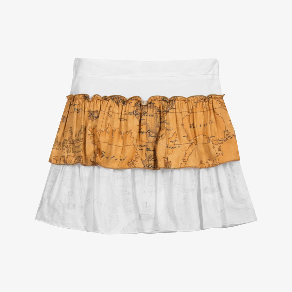 Alviero Martini-White & Beige Geo Map Skirt | Childrensalon Outlet