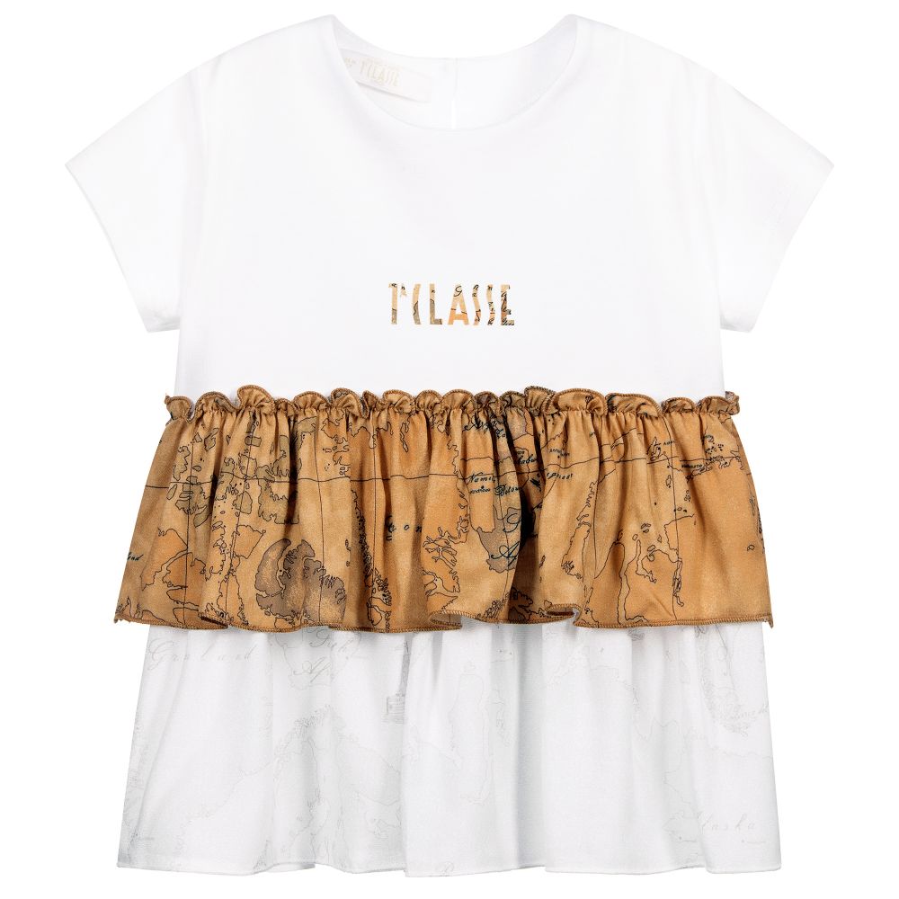 Alviero Martini-White & Beige Geo Map Top | Childrensalon Outlet